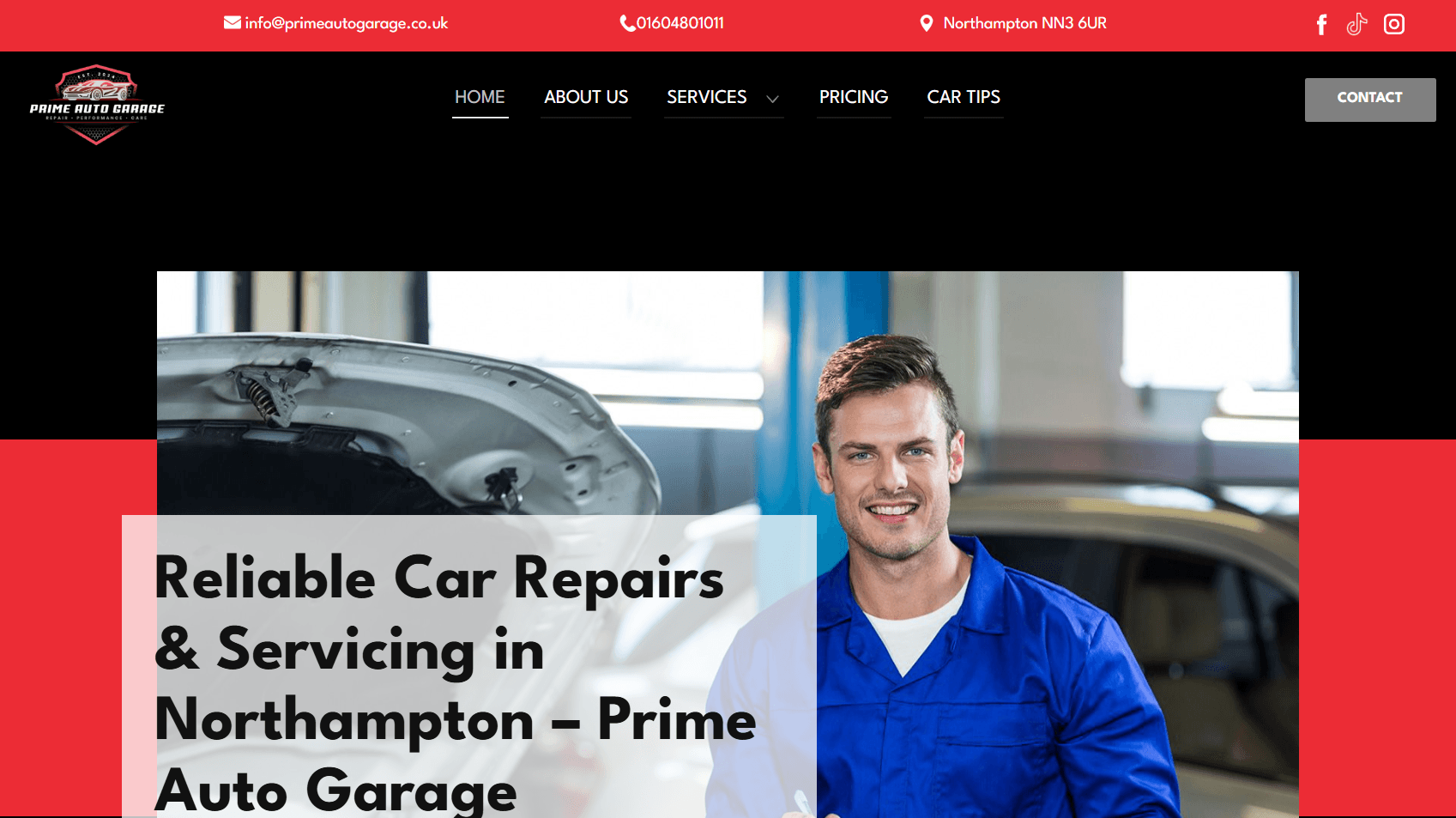 Screenshot of Prime Auto Garage website