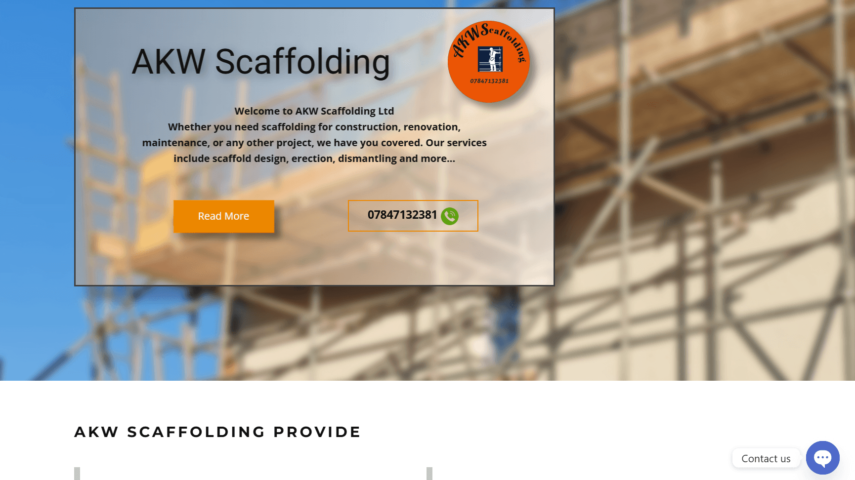 Screenshot of AKW Scaffolding website